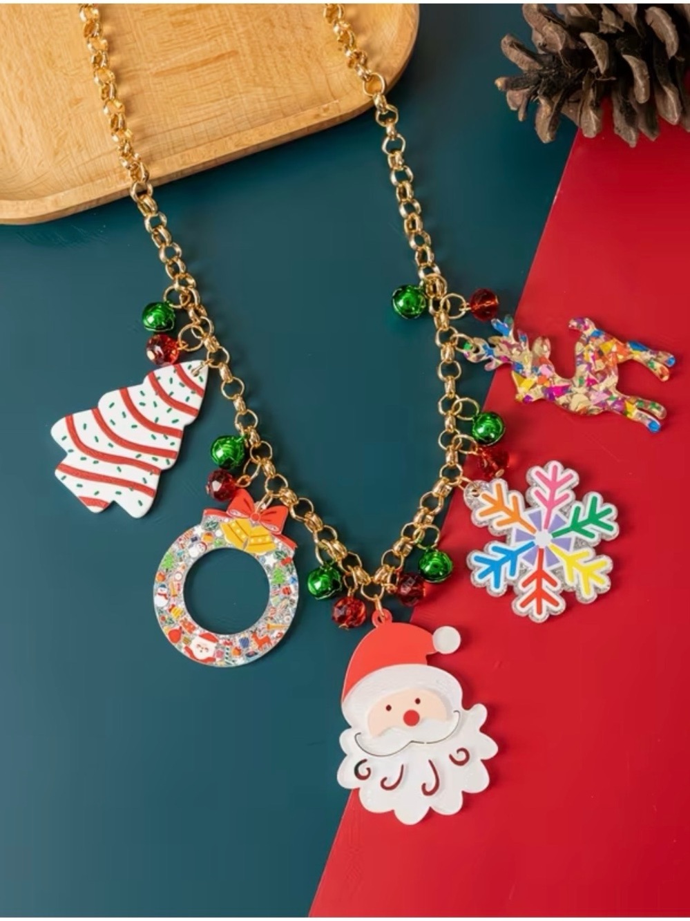 Christmas Multicolor Adjustable Charm Necklace Santa Tree Reindeer